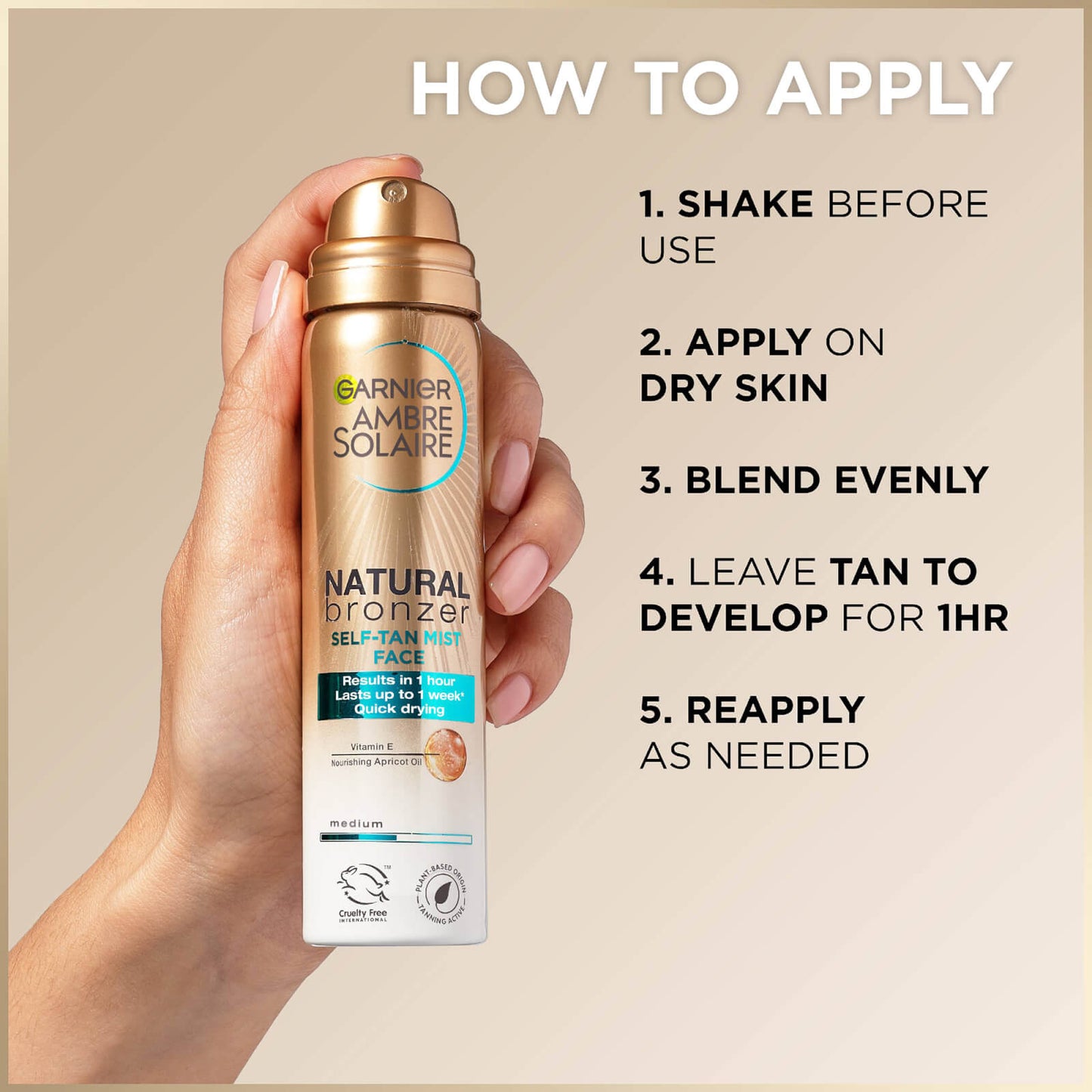 Ambre Solaire Natural Bronzer Quick Drying Dark Self Tan Face Mist 75ml