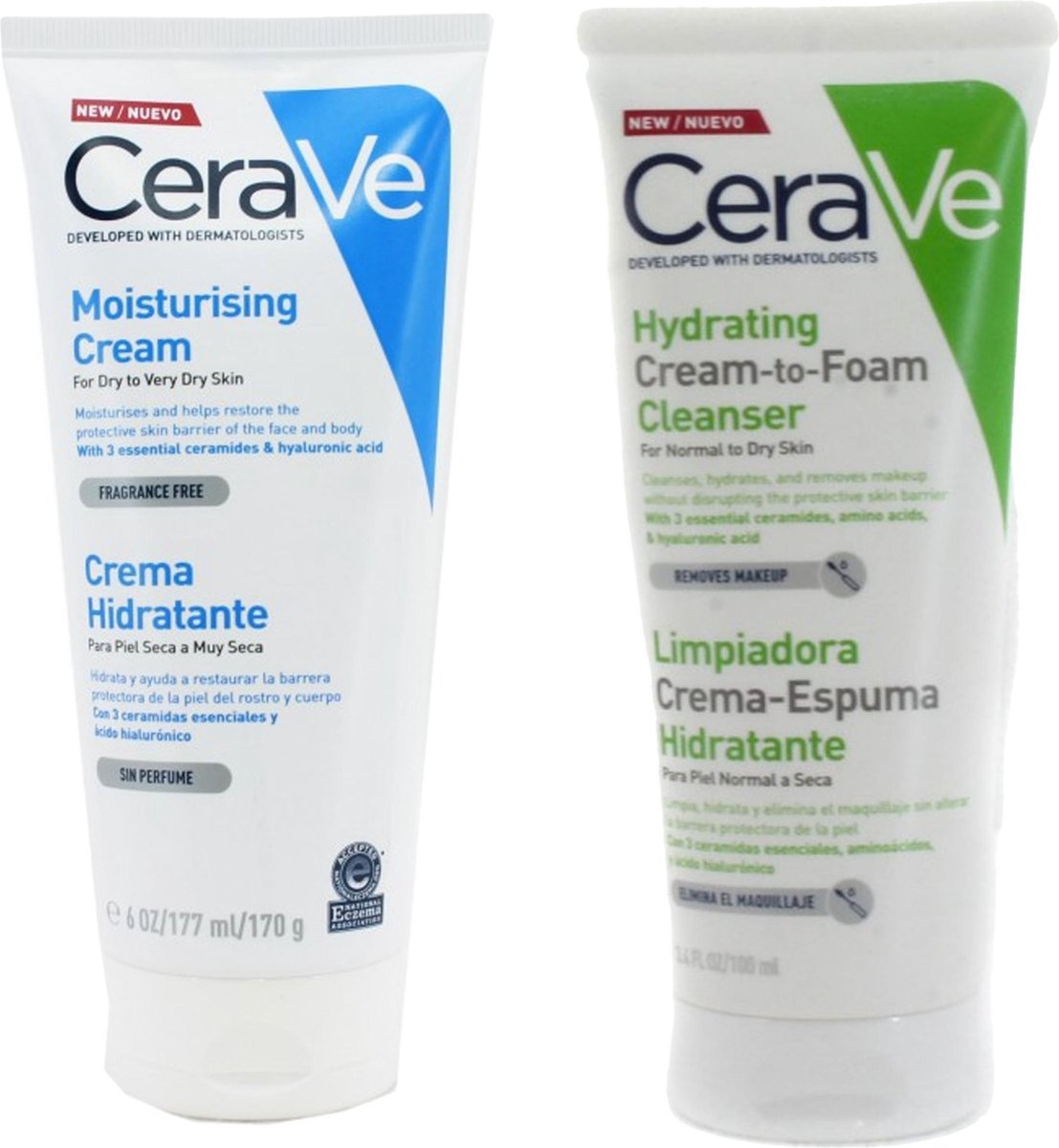Beste Combi CeraVe - Cerave Hydraterende Crème Droge Huid op Very Dry 170 g - Cerave Moisturizing Cleansing Foam Cream 100ML