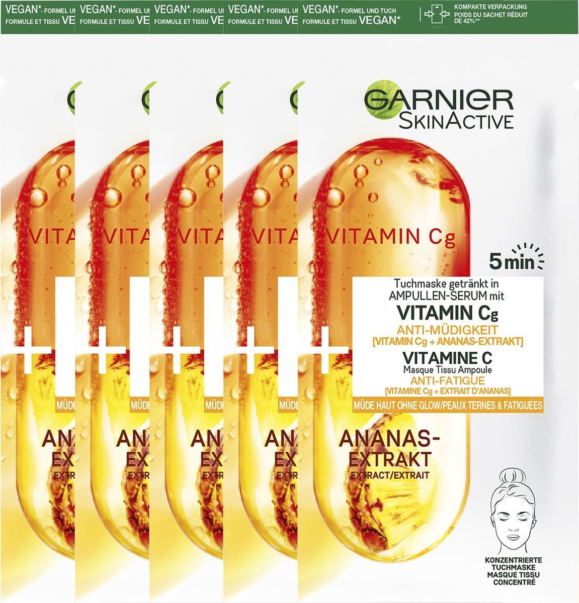 Garnier SkinActive Ampul Sheet Mask Met Ananas & Vitamine C Serum - 1 Stuk