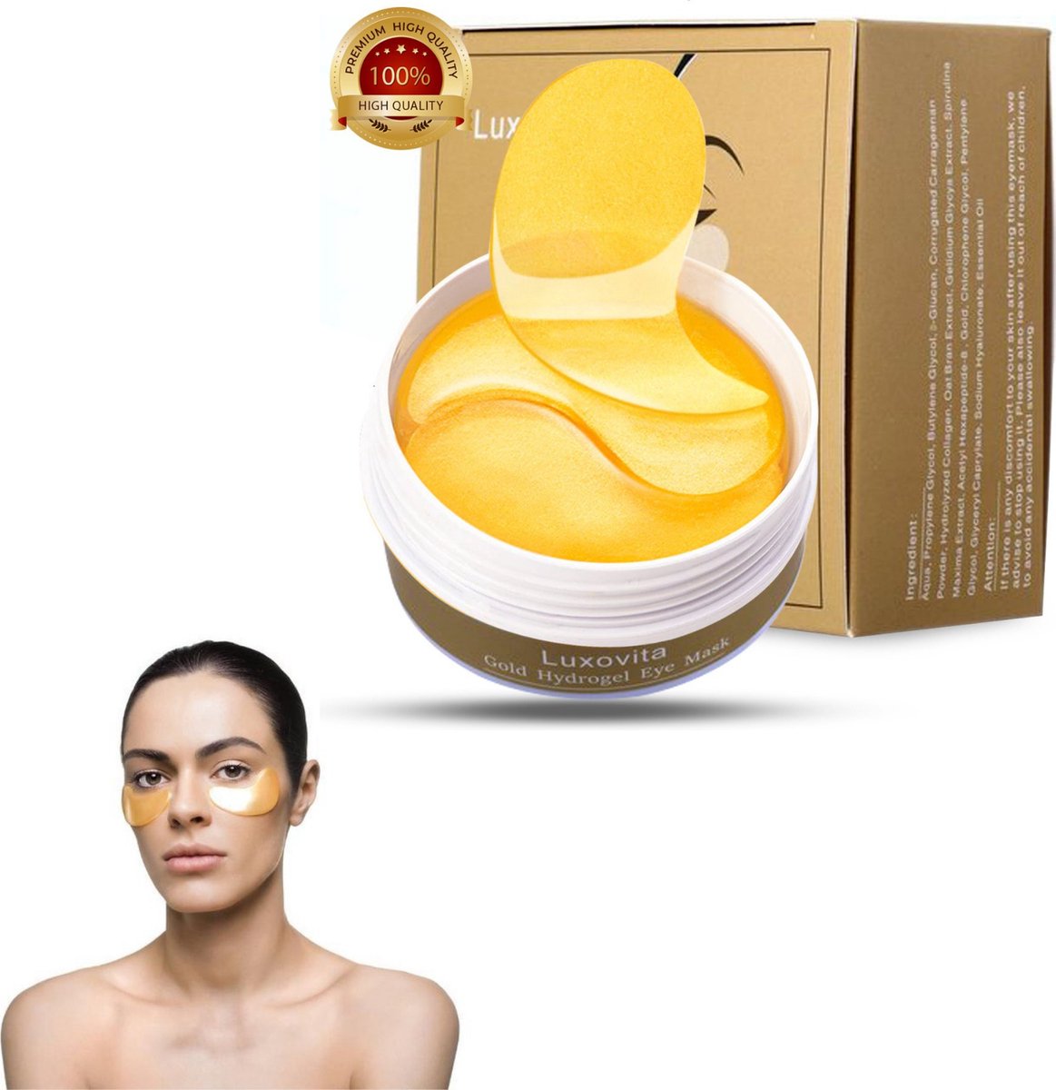 Collageen Oogmasker Luxovita - Wallen Wegwerken/Donkere Kringen/Rimpels - Hydraterend - 24k Goud Oog Masker - Eye Pads - Gel Oogmaskers - 60 stuks