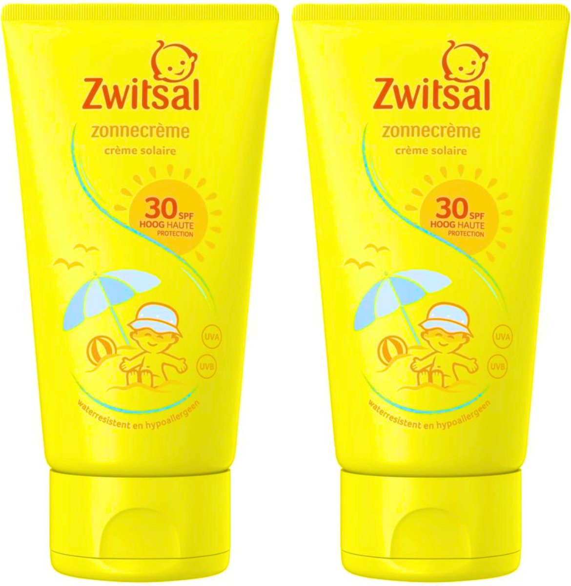 Zwitsal SPF 30+ Zonnecreme - Waterresistent - 2 x 150 ml - Zonnebrandcreme voor Kinderen - Zonnebrand
