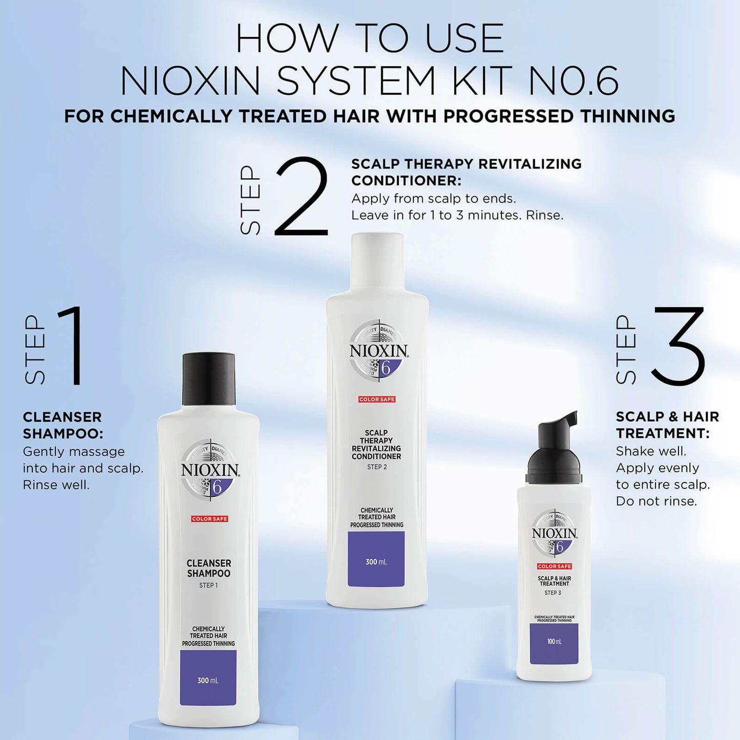 NIOXIN 3-Delig System 6 Reinigingsshampoo voor Chemisch Behandeld Gevorderd Dunner Wordend Haar 300 ml