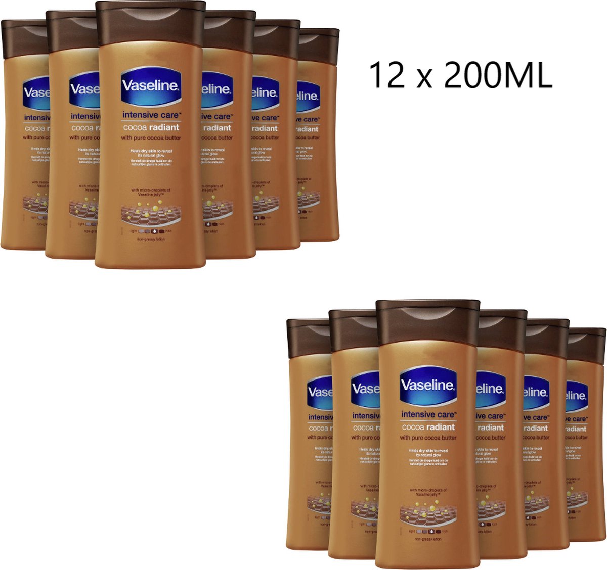 12x Vaseline Cocoa Radiant Bodylotion - 12 x 200 ml Voordeelpakket