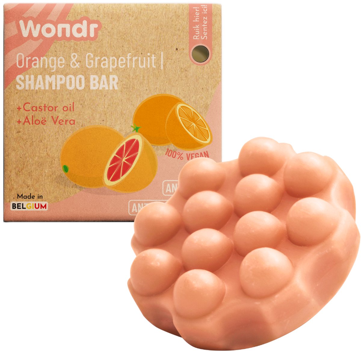 WONDR Shampoo bar - Orange & Grapefruit - Anti-roos - Verzorgend - Sulfaatvrij - 55g