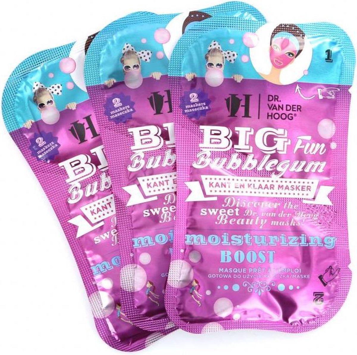 Dr. van der Hoog Big Fun Bubblegum Masker (3 sets van 2 maskers)