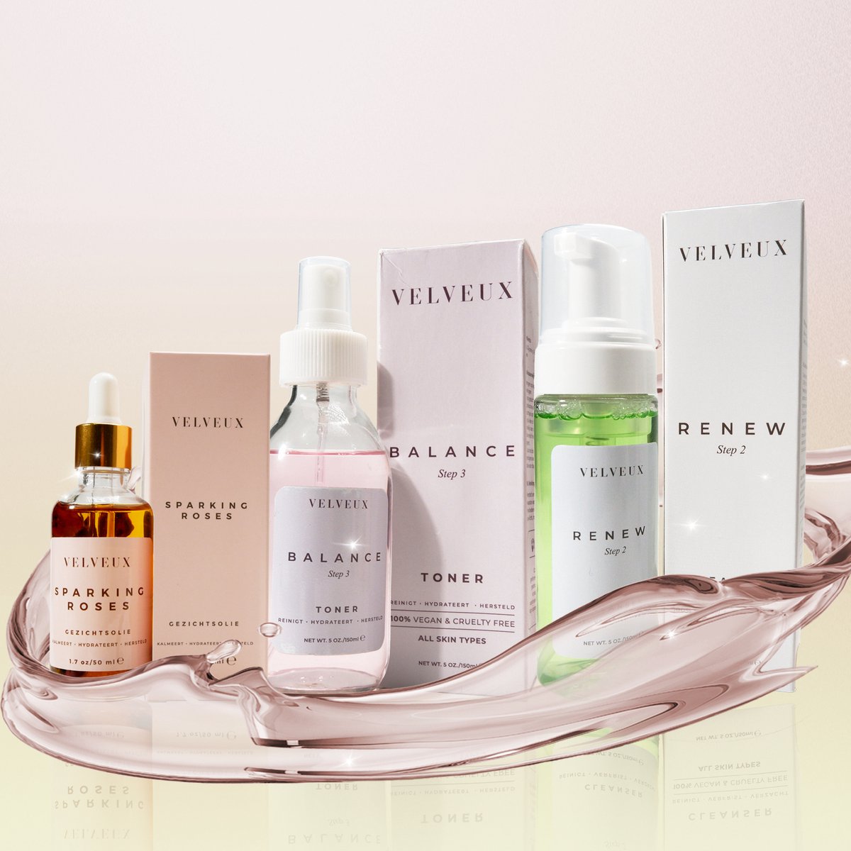 Velveux Gezichtsolie met Reiniger en toner - complete skincare set - Velveux's daily 3 - Valentijnsdag cadeau