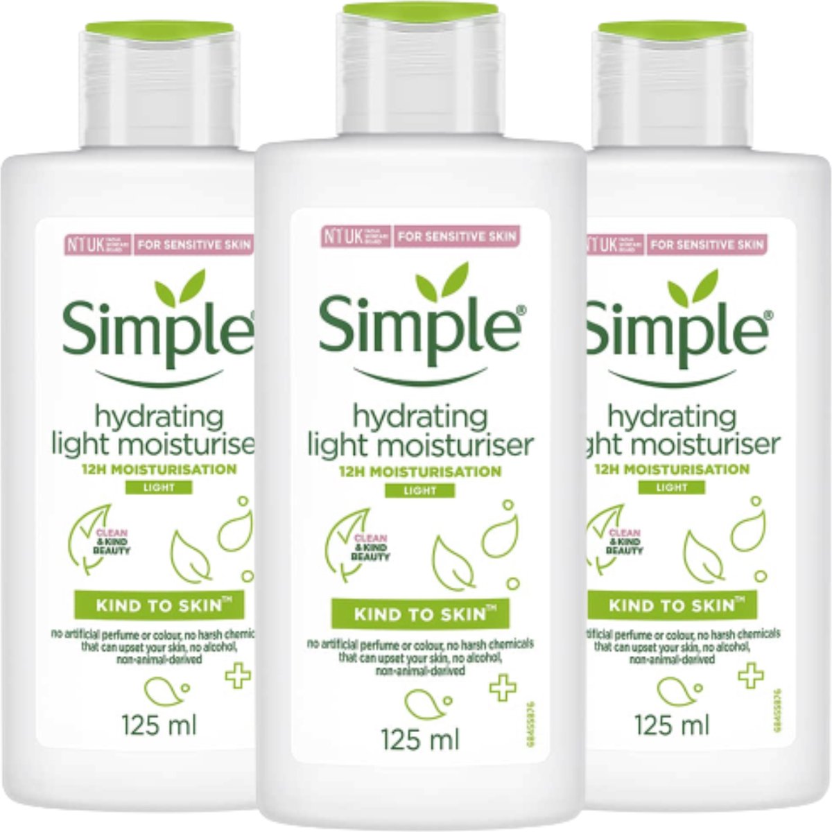 Simple Kind To Skin Hydrating Light Moisturizer - 12 uur Hydratatie - Snel Absorberende Formule - Veganistisch en Dierproefvrij - 3 x 125ml
