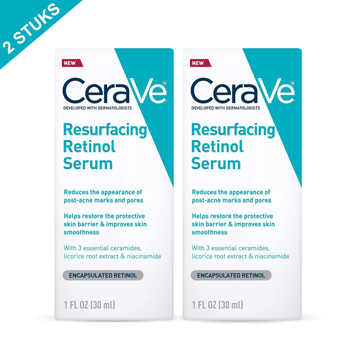 Duo set CeraVe Retinol Serum tegen Acne en oneven | verhelderend gezichtsserum met retinol