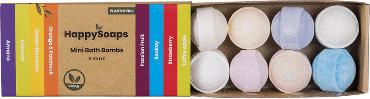 HappySoaps Mini Bath Bombs - Tropical Fruits - 8 Bruisballen in Verschillende Tropische Geuren - 100% Plasticvrij, Vegan & Natuurlijk