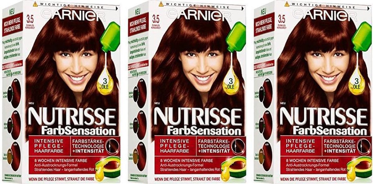 Garnier Nutrisse Farbsensation Haarverf Multi Pack - 3 x 3.5 Dark Cherry Red
