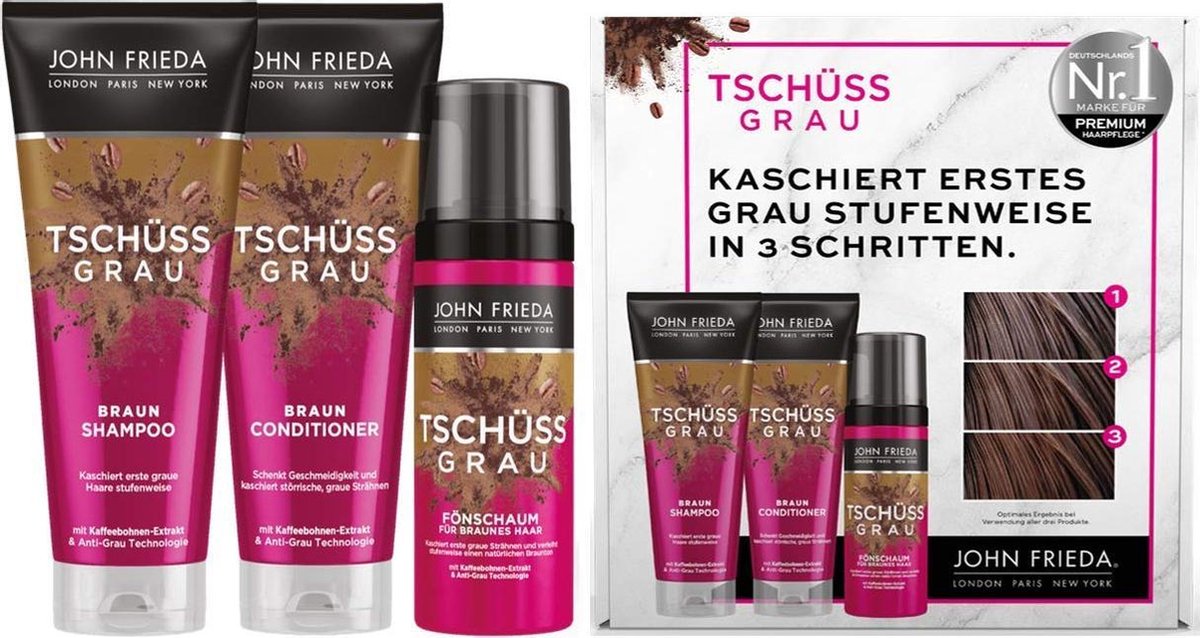 John Frieda,Tchüss Grau, schampoo + conditioner+Föhnschaum extra voordeelset
