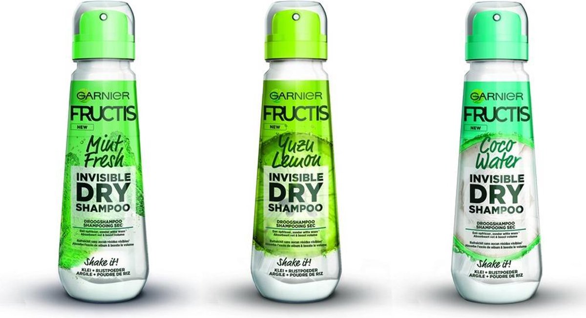 Garnier Fructis Droogshampoo Pack 3 x 100ml - Coco Water, Mint Fresh & Yuzu Lemon