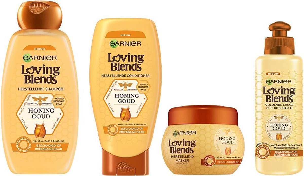 Garnier Loving Blends Honing Goud Shampoo, Conditioner, Haarmasker & Leave-in crème Pakket