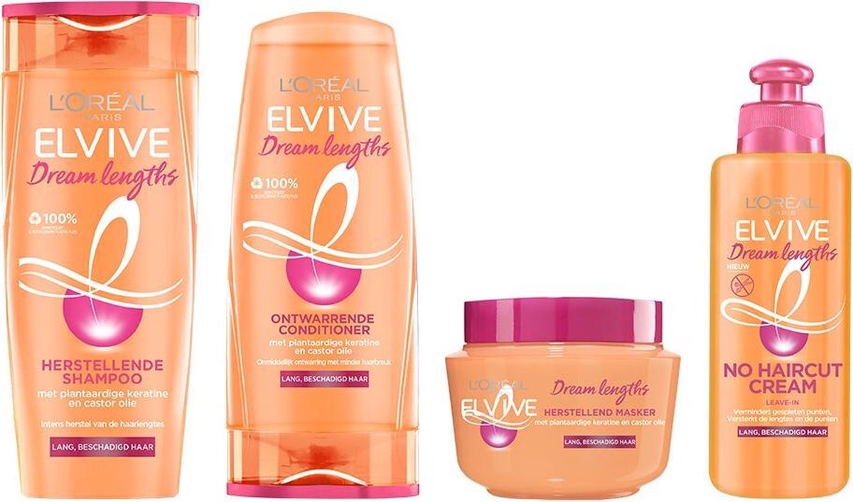 L'Oréal Elvive Dream Lengths Shampoo, conditioner, Haarmasker & no haircut cream Pakket