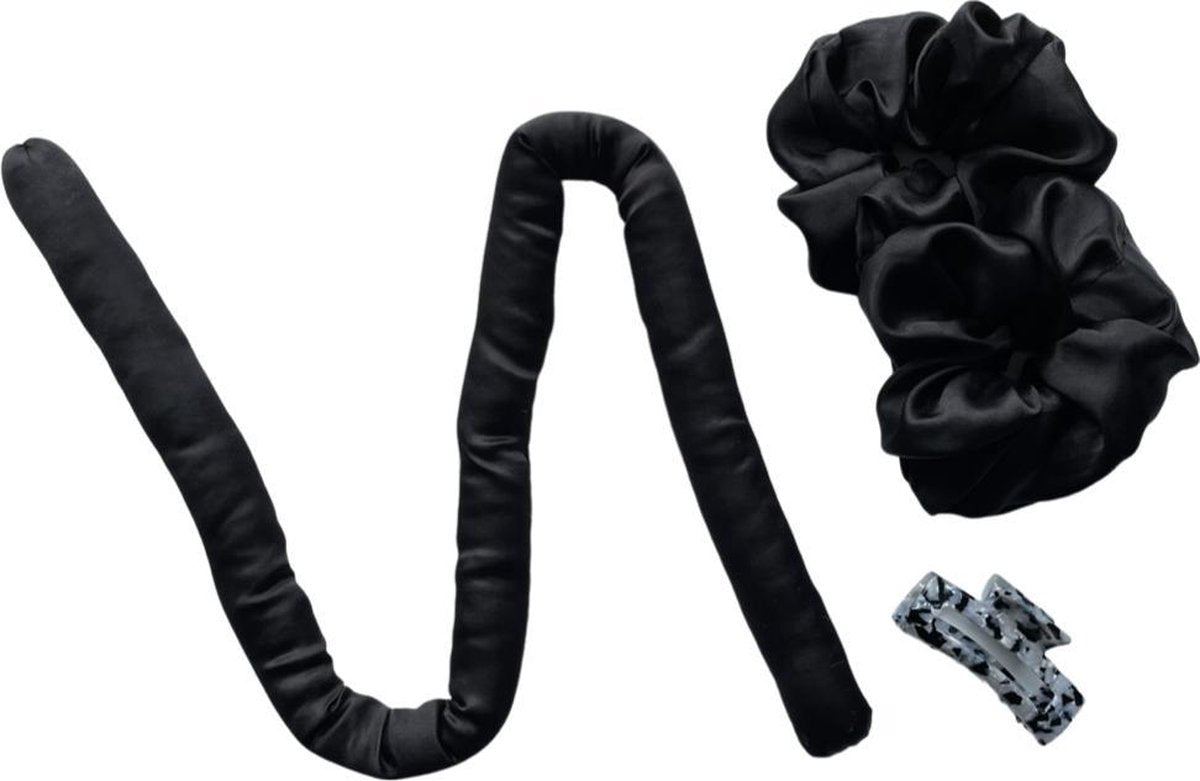 Heatless Haarkruller zwart satijn - krullen zonder hitte - curling ribbon