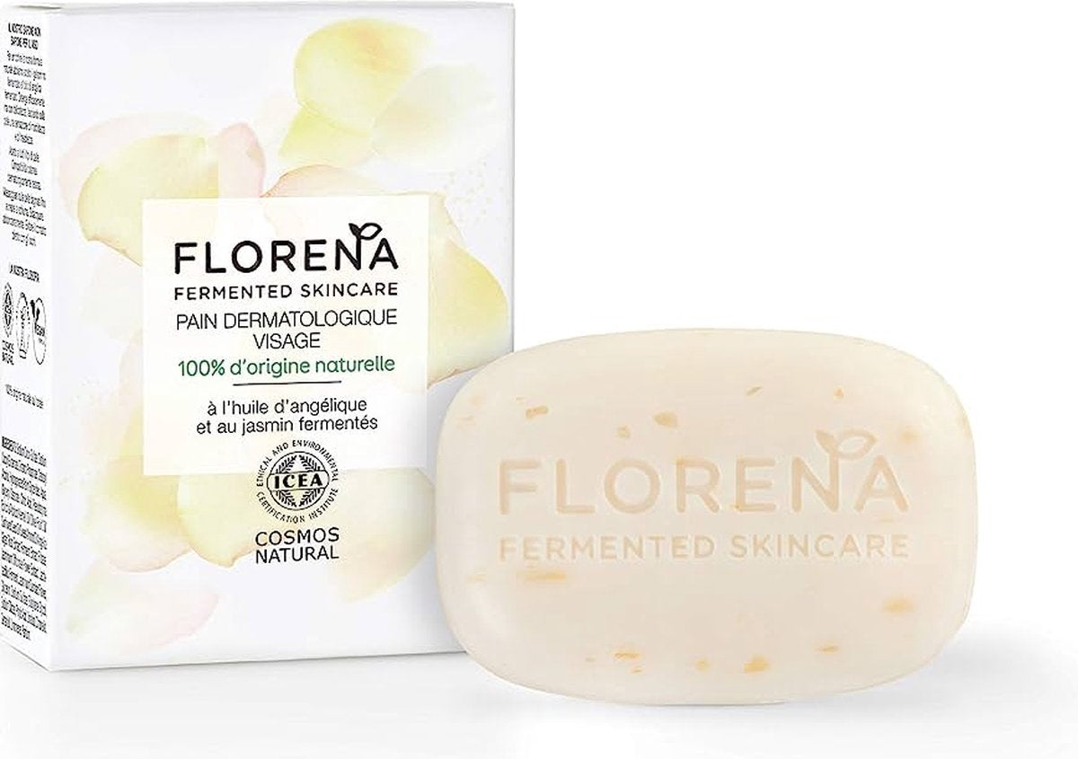 Florena Skincare Face Cleansing Soap Bar - 90g - Vegan - Ecocert - 100% Natuurlijke Oorsprong - Gefermenteerde Jasmijn en Engelwortel olie