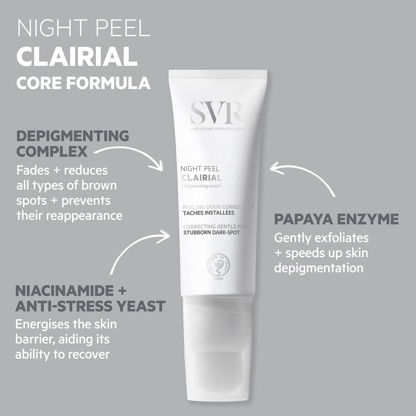 SVR Clairial Night Peel Exfoliator tegen Pigmentvlekken met Borstelje 50 ml