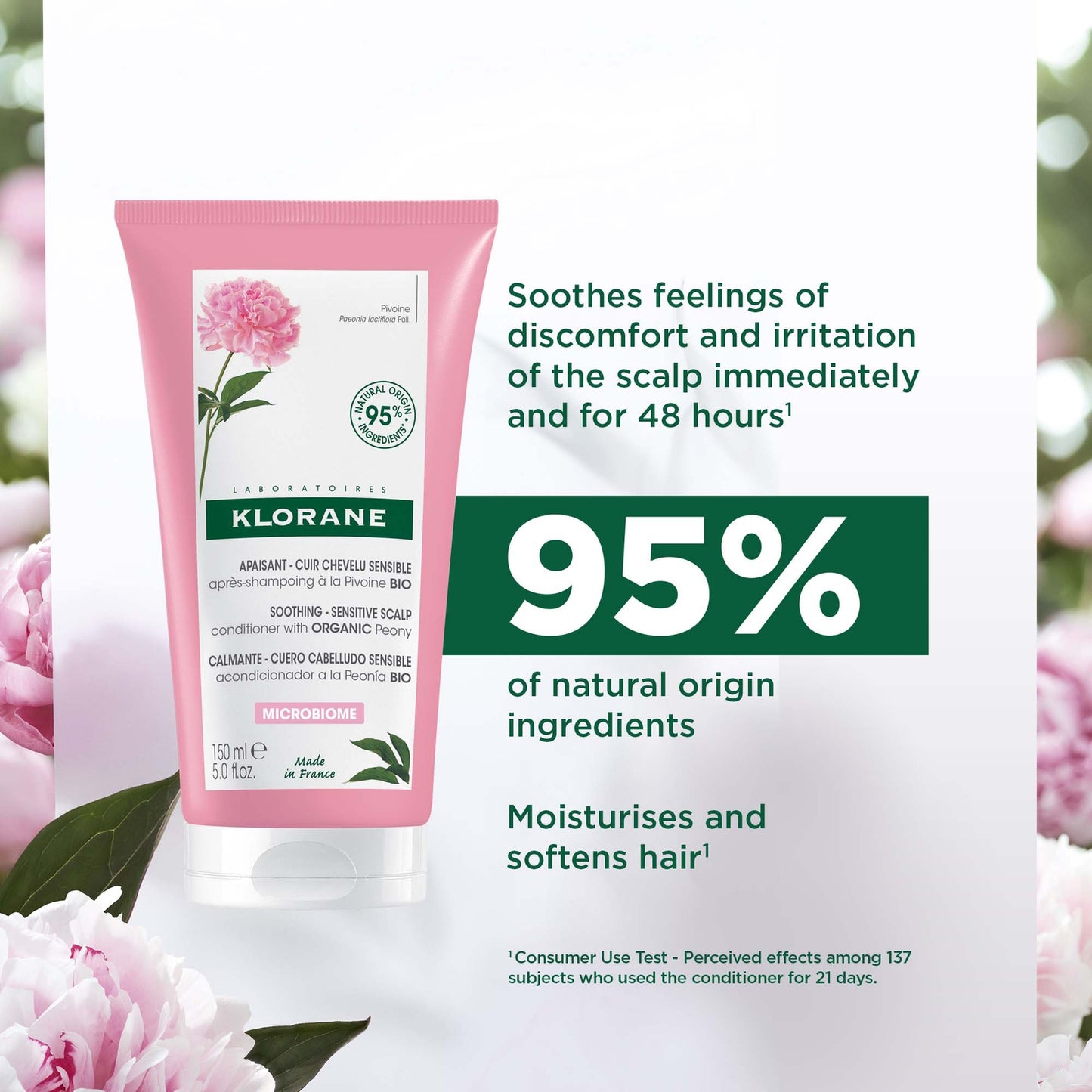KLORANE Soothing Conditioner with Organic Peony for Dry, Sensitive Scalps 150ml