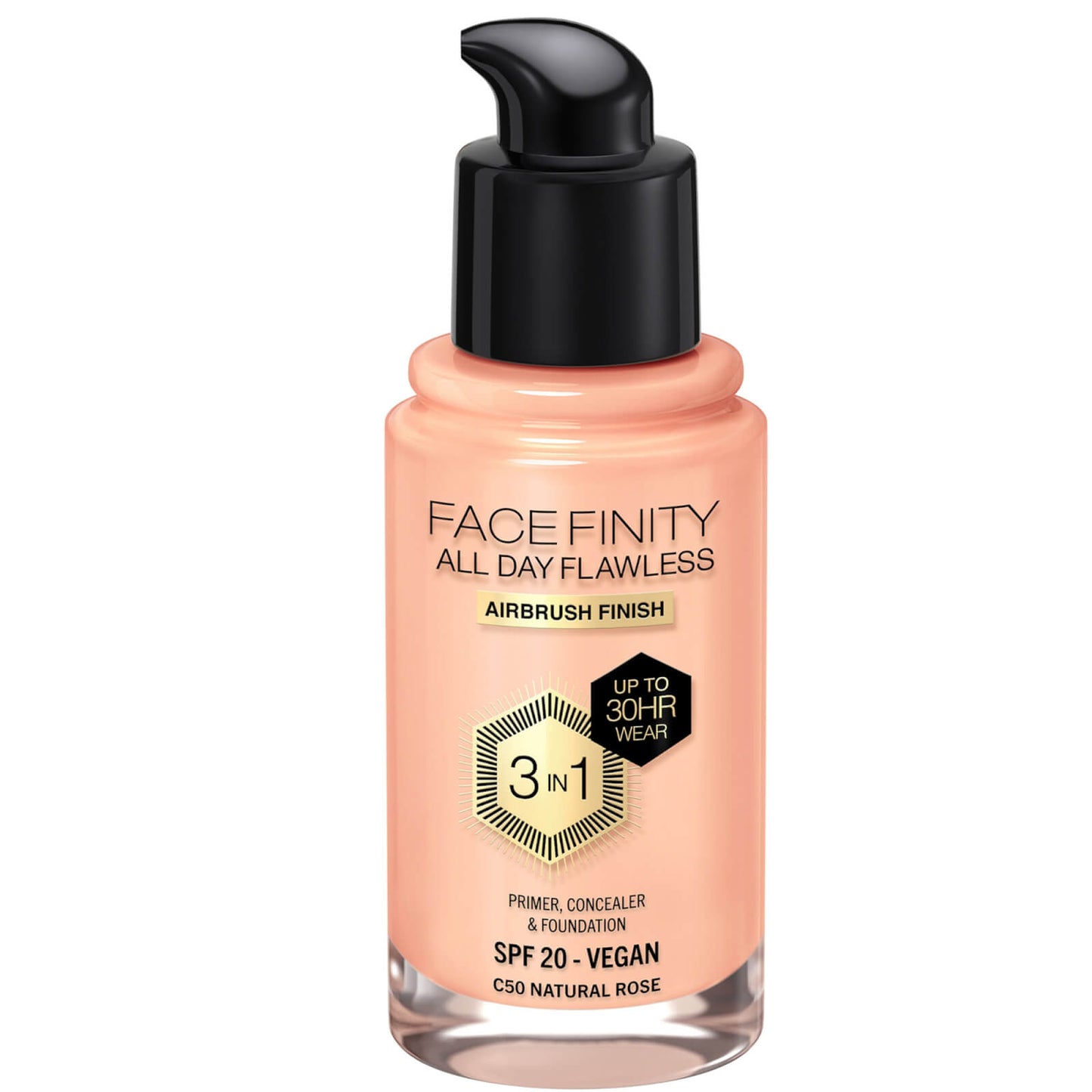 Max Factor Facefinity All Day Flawless 3 in 1 Vegan Foundation 30ml (Various Shades) - C50 - NATURAL ROSE