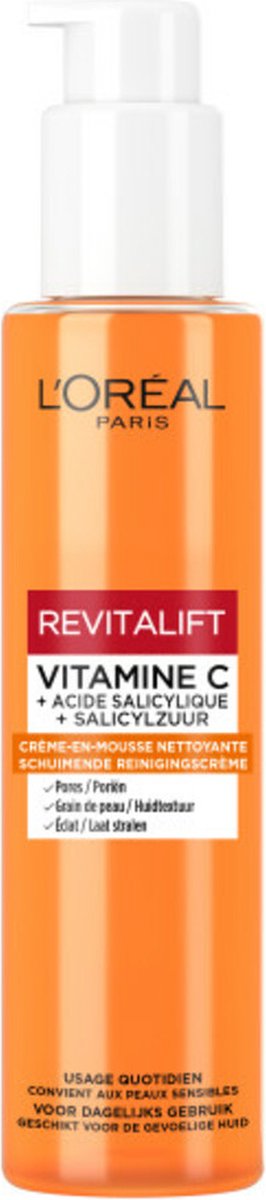 L'Oréal Revitalift Clinical Schuimende Reinigingscrème met Vitamine C* en Salicylzuur Gezichtsreinger 150 ml