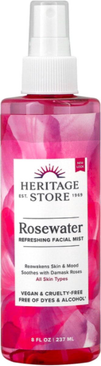 Heritage Store | Rozenwater | 240ml | 100% Rozenwater Biologisch | Rozenolie |Rosewater |Huid & Gezicht |Vegan