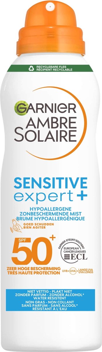 Garnier Ambre Solaire Sensitive Expert+ Beschermende Zonnebrand Mist Spray SPF50+ - 200ml