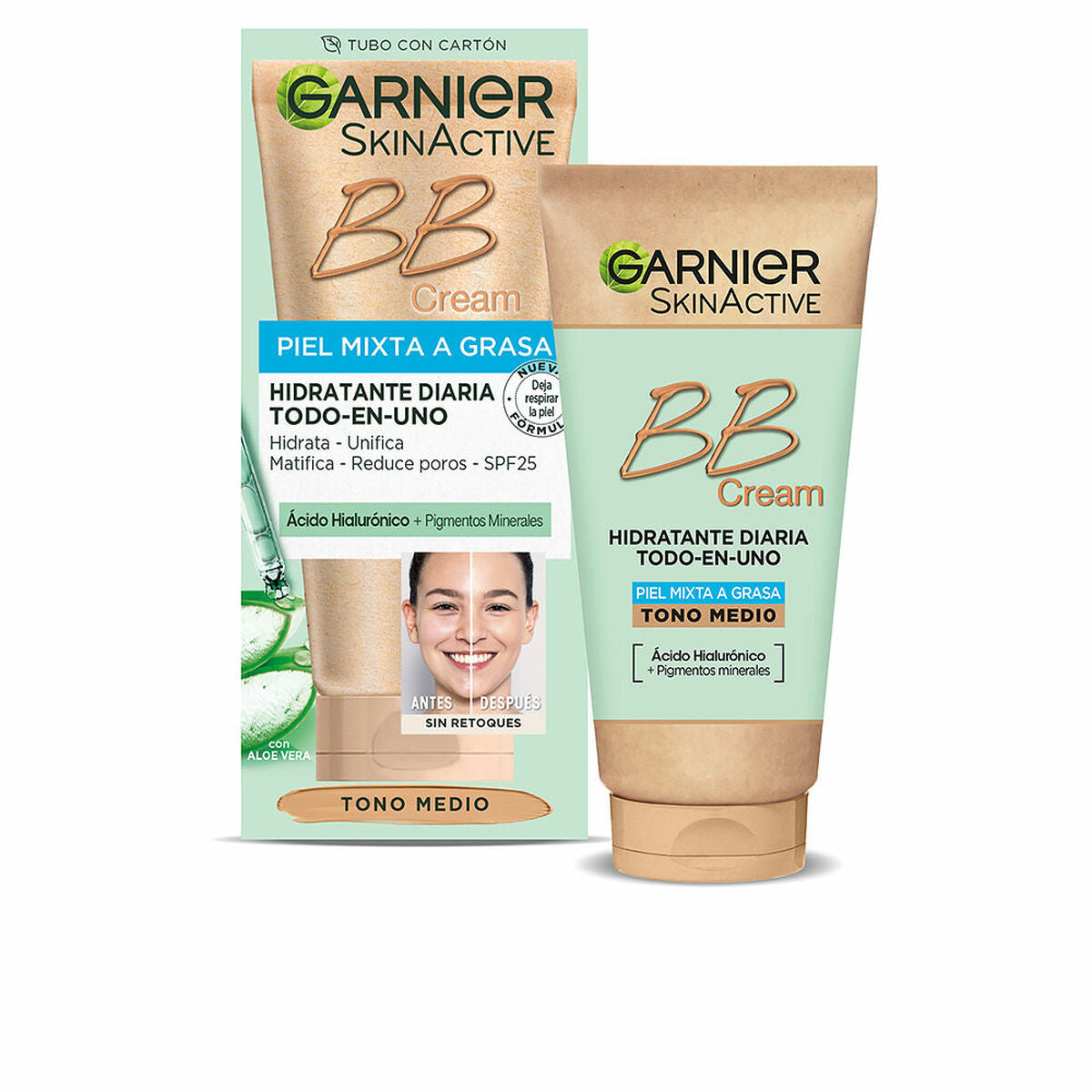 Hydraterende Crème met Kleur Garnier Skinactive Bb Cream Combinatiehuid Vette huid Medium 50 ml Spf 25