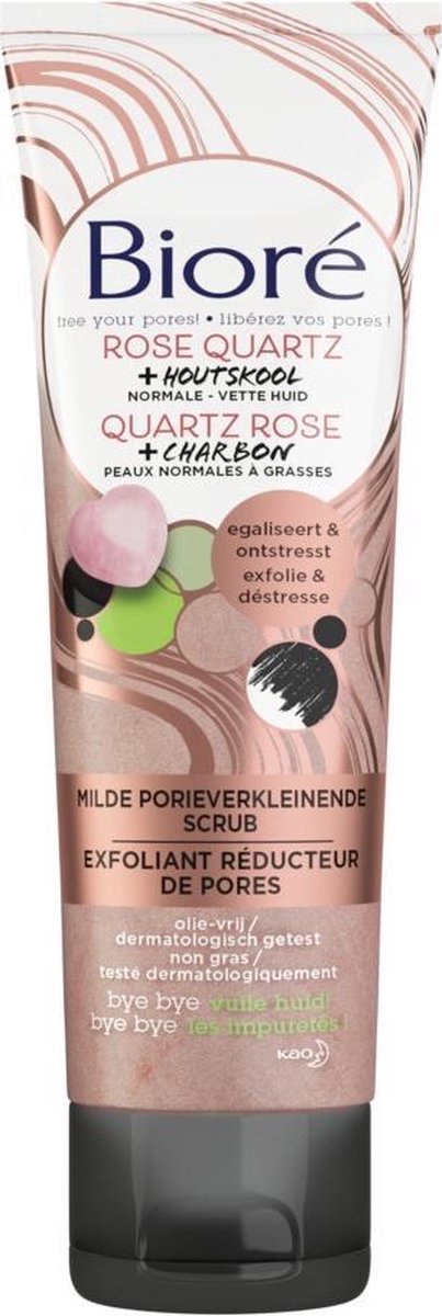 Bioré Rose Quartz & Houtskool Milde Porieverkleinende Scrub 110 ml