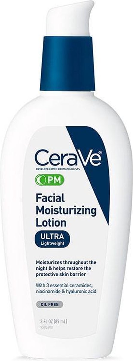 CeraVe PM Hydraterende gezichtslotion | Nachtcrème met hyaluronzuur en niacinamide | Ultralichte, olievrije vochtinbrengende gezichtscrème voor gezicht