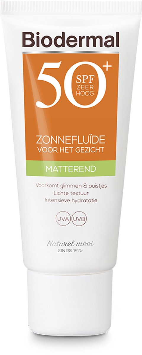 Biodermal Zonnebrand - Matterende Zonnefluïde voor het gezicht SPF 30 - 40ml - Voorkomt glimmen en puistjes