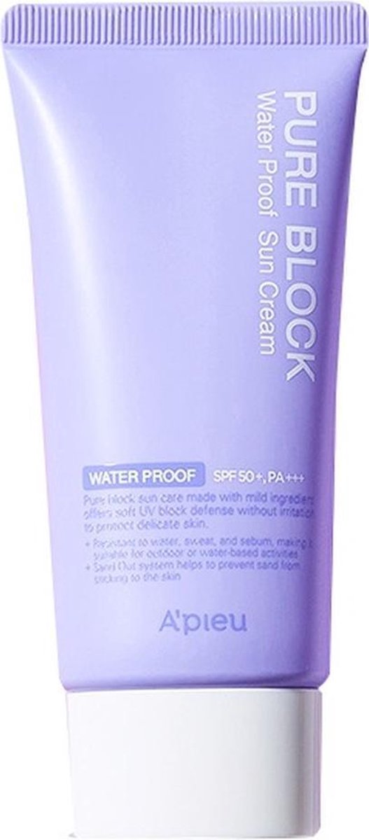 A'pieu Pure Block Water Proof Sun Cream SPF 50+ PA+++ Gentle Ingredients UV Protection - Suitable for Sensitive Skin - Outdoor Water activities Water & Sweat Resistant - Korean Beauty - Zonnebrand Creme Factor 50