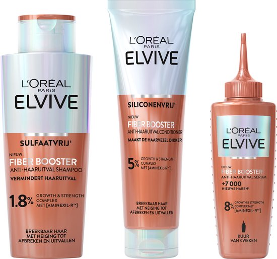 Elvive Fiber Booster Anti-Haaruitval Routine - Shampoo, Conditioner, Haarserum