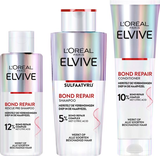 Elvive Bond Repair Pre-Shampoo, Shampoo & Conditioner Routine Bundel