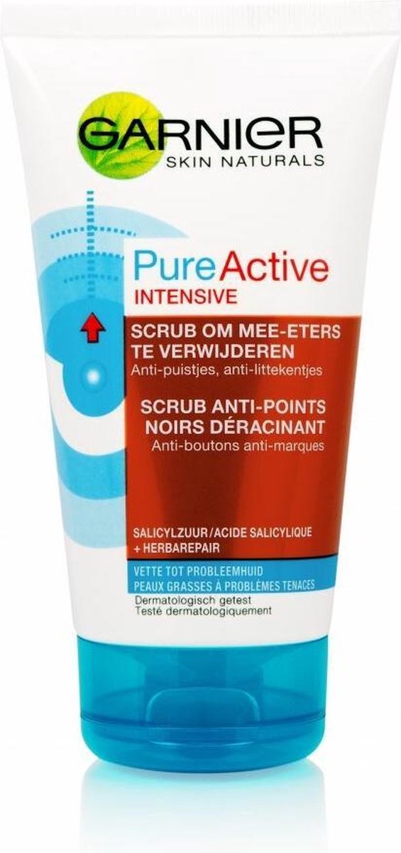 Garnier Skinactive Face PureActive Intensive Scrub Tegen Mee-Eters en Puistjes - 6 x 150ml - Gezichtsreiniger Voordeelverpakking