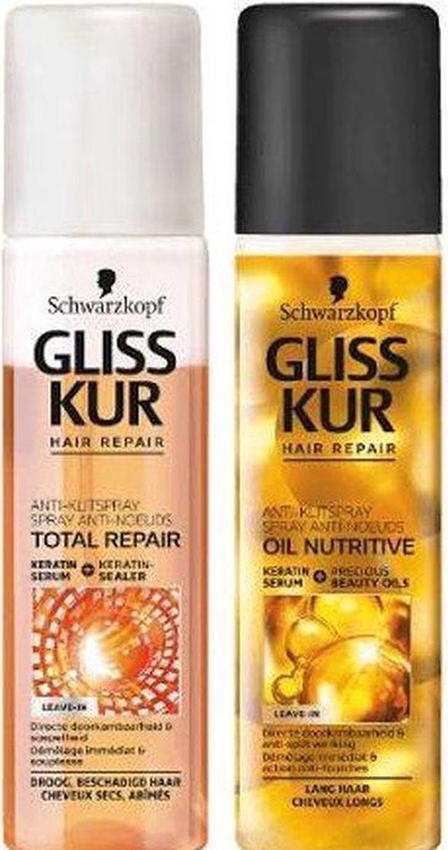 Gliss Kur Antiklit Spray - Schwarzkopf - Combipakket - Total Repair & Oil Nutritive