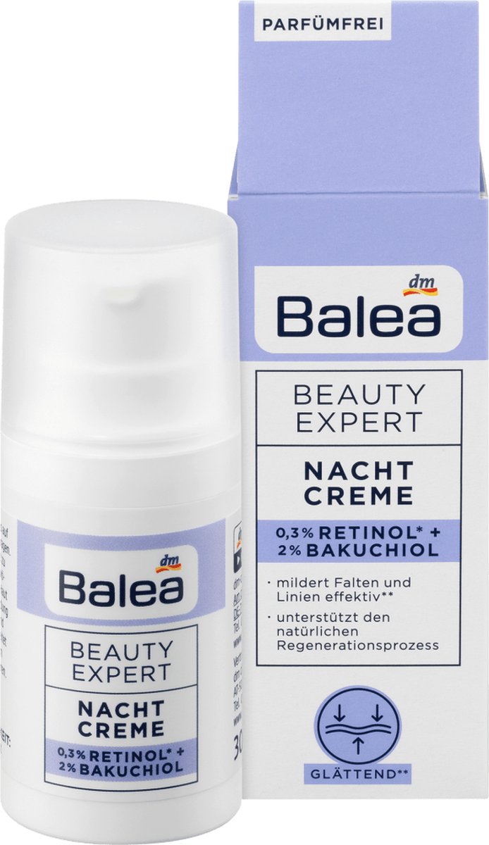 Balea Beauty Expert Nachtcrème 0,3% Retinol* & 2% Bakuchiol, 30 ml