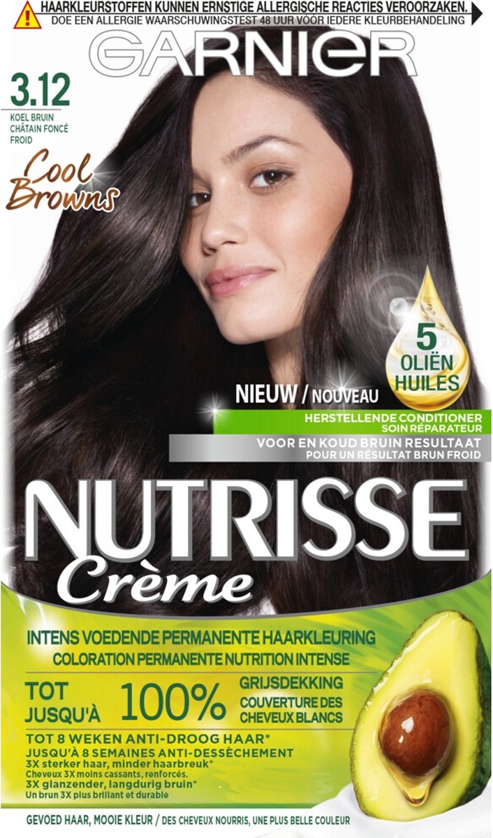 Garnier Nutrisse Crème 3.12 - Koel Bruin - Permanente Haarkleuring