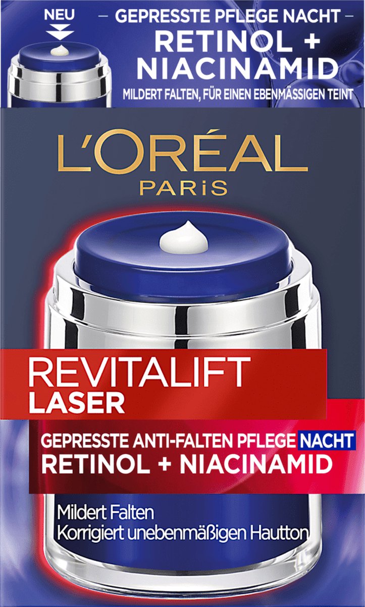 L'ORÉAL PARIS Nachtcrème Revitalift Laser Pressed Antirimpelverzorging Retinol + Niacinamide, 50 ml