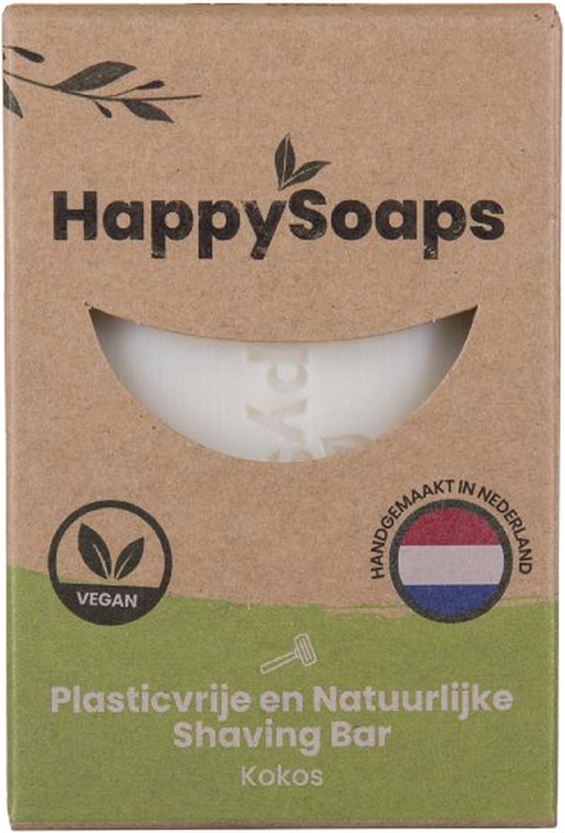 Happy Soaps -Natuurlijke - Scheerzeep - Kokos - Plasticvrij - Vegan - Dierproefvrij - 80 gram