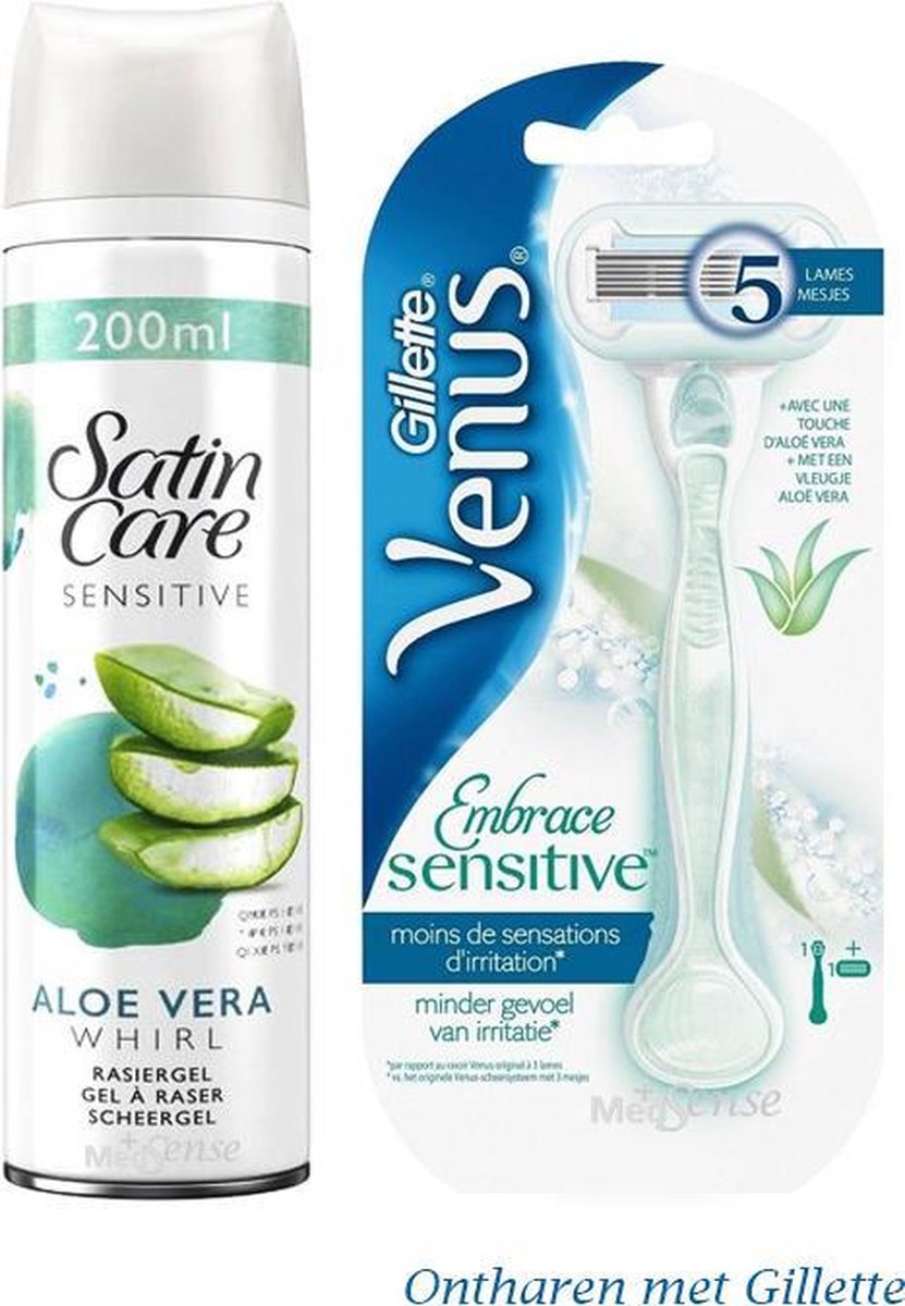 Gillette Venus Embrace sensitive scheersysteem ( incl 1 mesje) met satin care scheergel 200ml - spuitbus