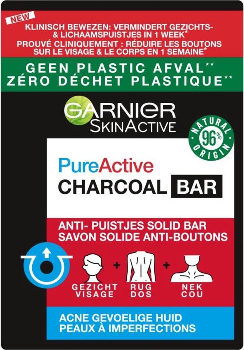 Garnier SkinActive Pure Active Charcoal Gezichtsreinigings Bar 100 gr