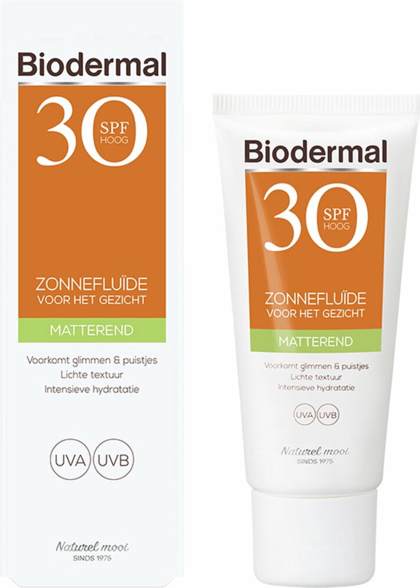 2x Biodermal Zonnefluïde Gezicht Matterend SPF 30 40 ml