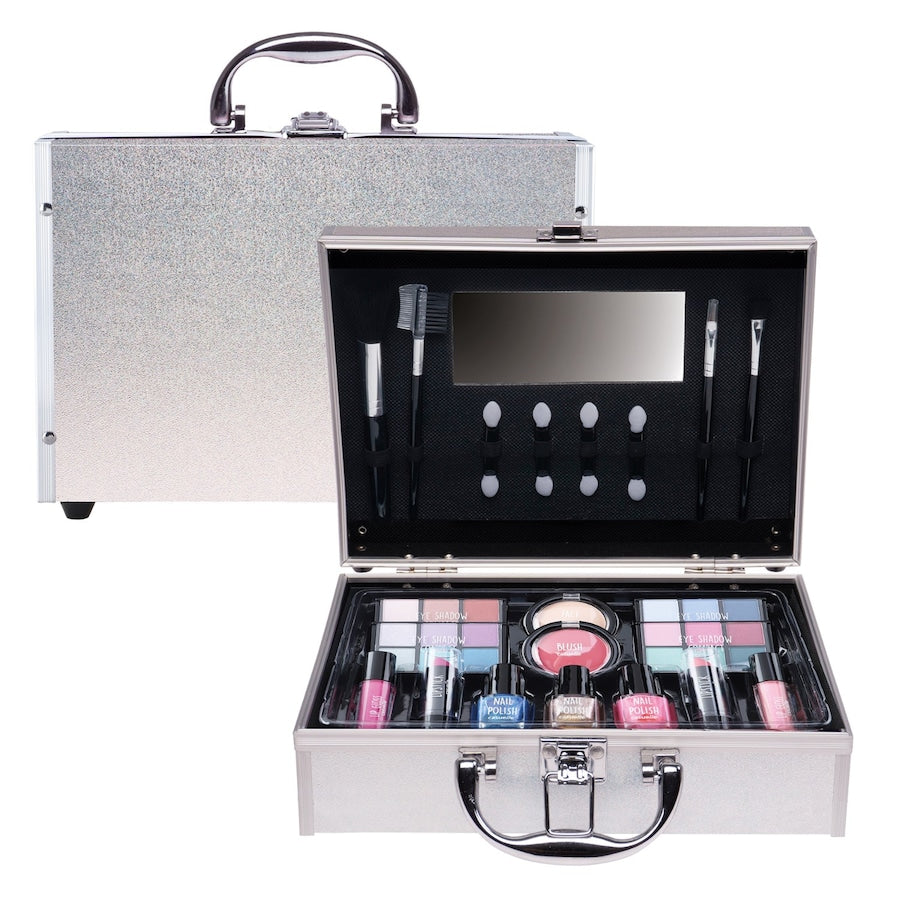 Casuelle Cosmetica koffer met glanzend zilver oppervlak