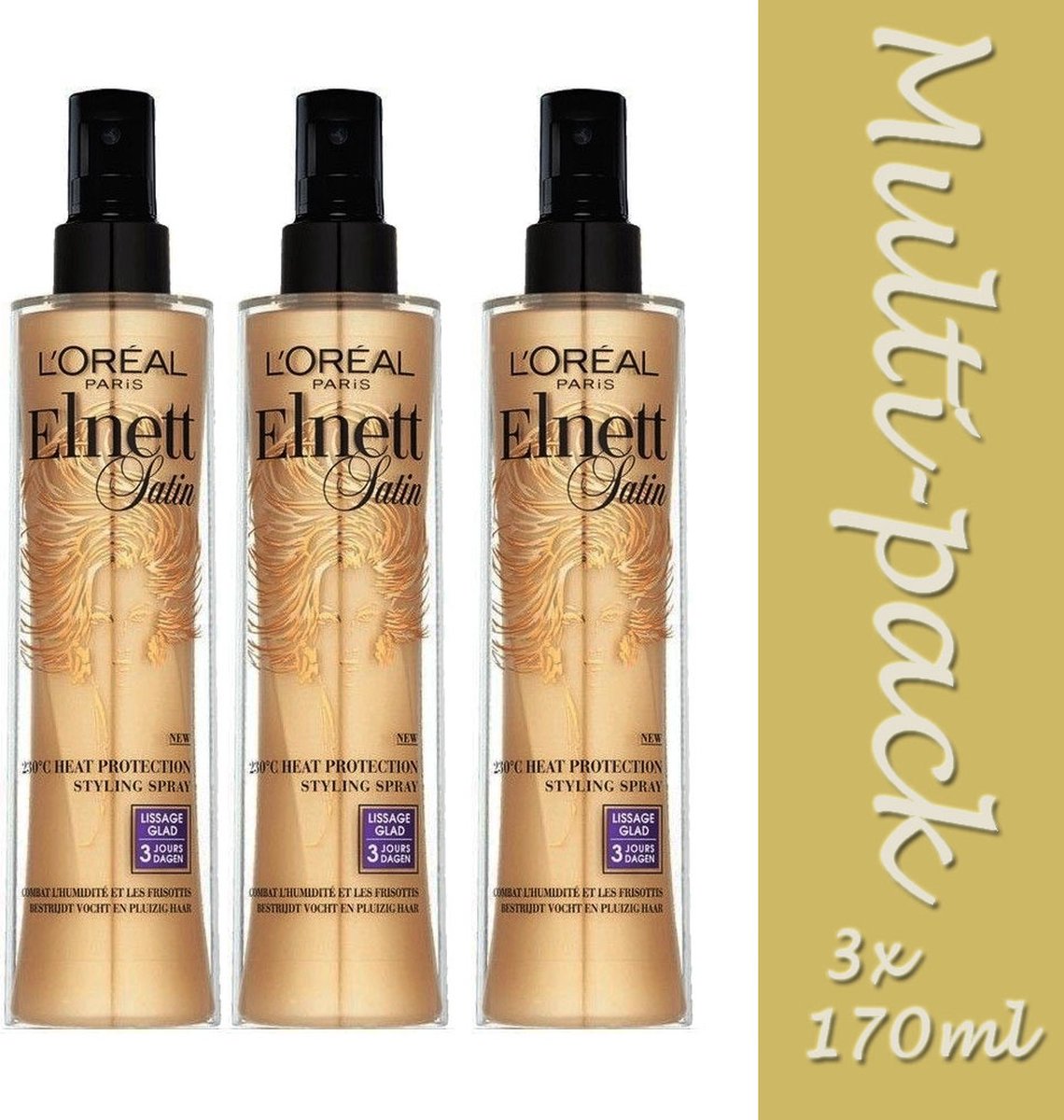 L'Oréal Paris Elnett Satin Heat Protection Haarspray - 3 x 170 ml - Voordeelverpakking