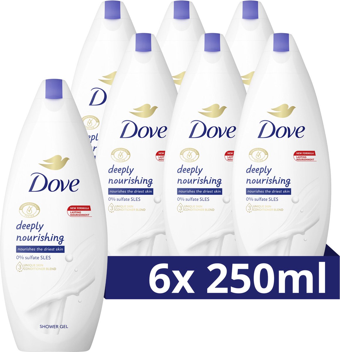 Dove Deeply Nourishing Douchegel - 6 x 250 ml - Voordeelverpakking