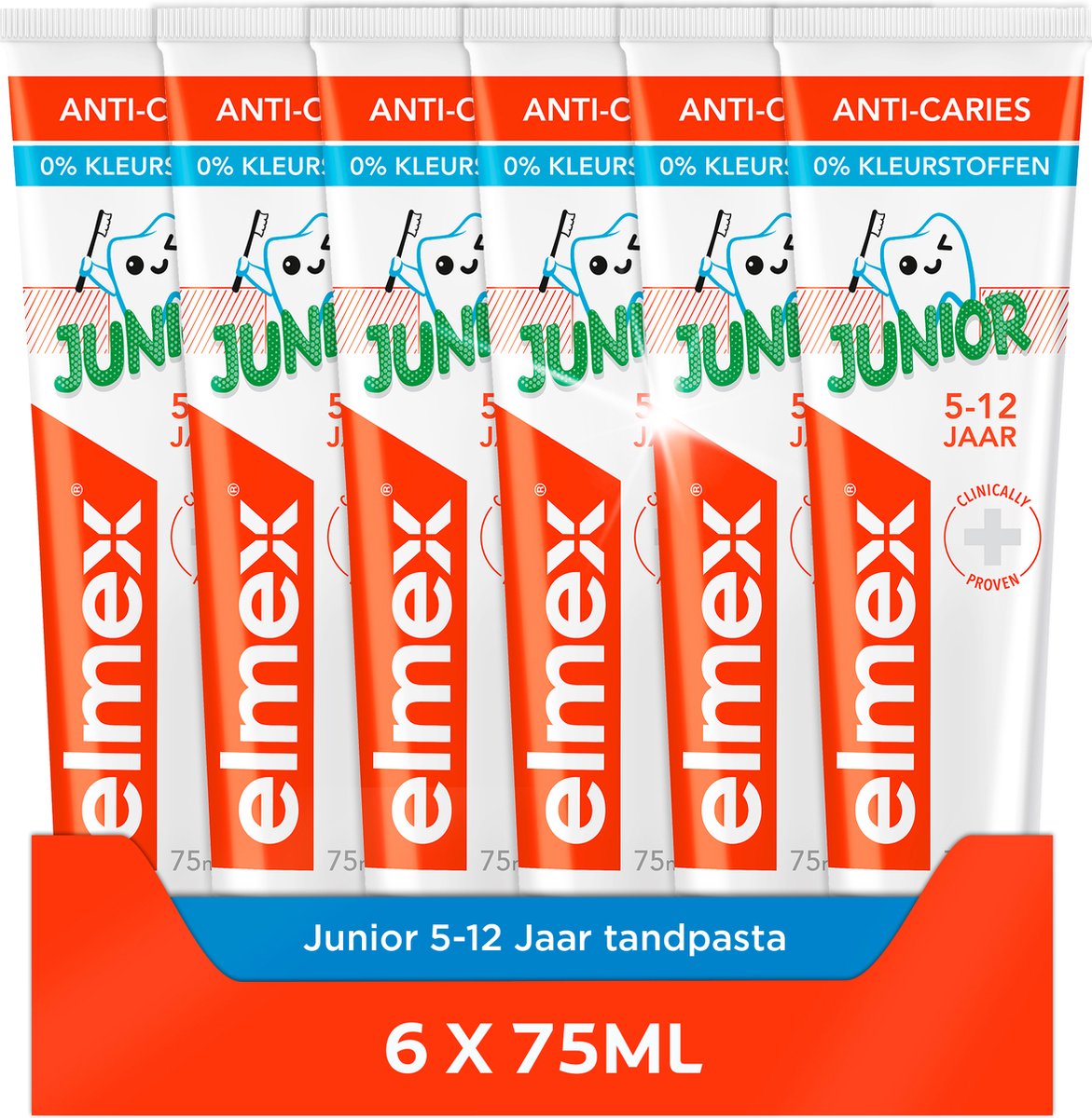 Elmex Junior 5-12 jaar Kindertandpasta 6 x 75ml - Voordeelverpakking