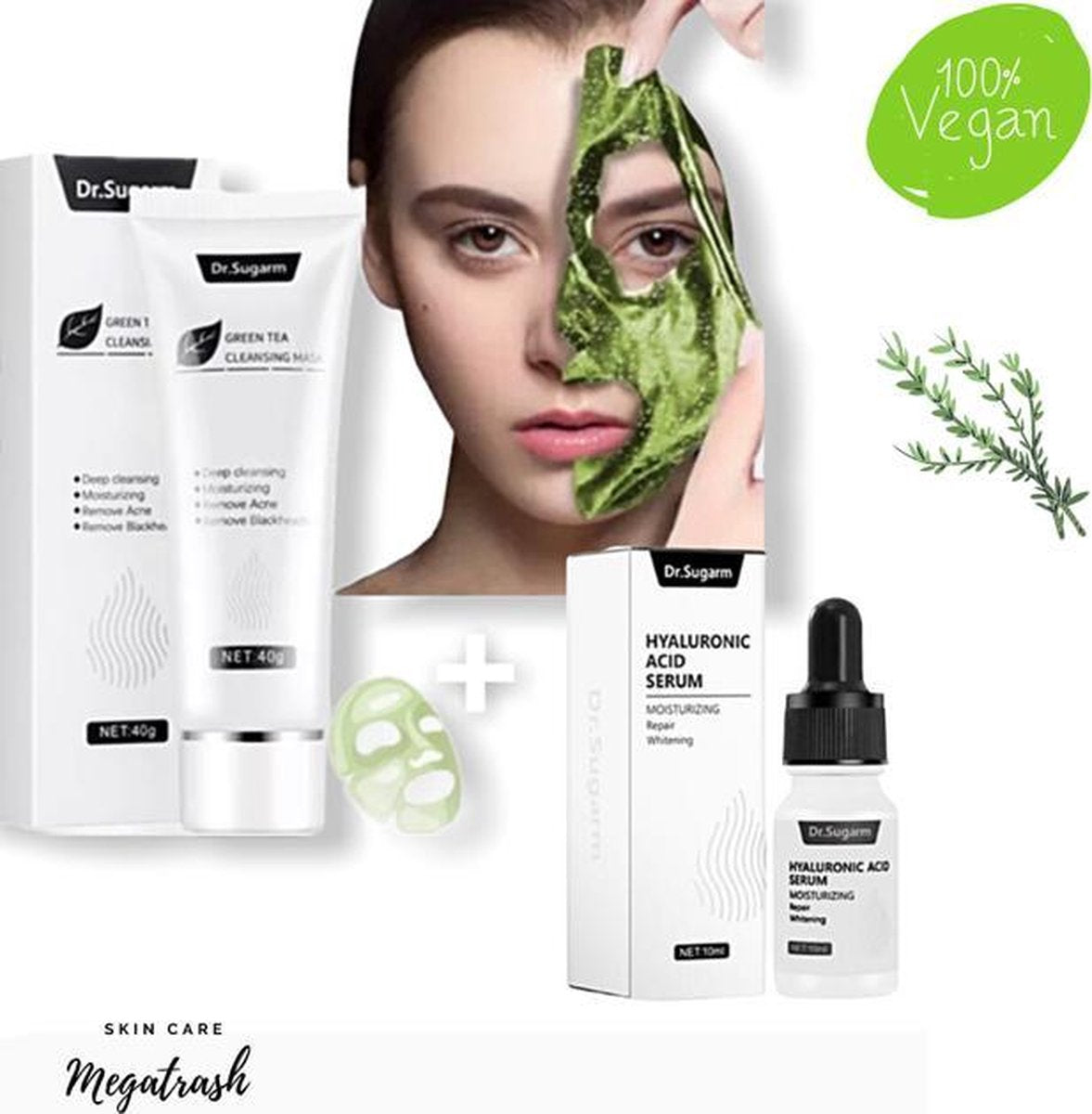 Dr Sugram Groene Thee Gezichtsmasker + Serum - 100% Vegan