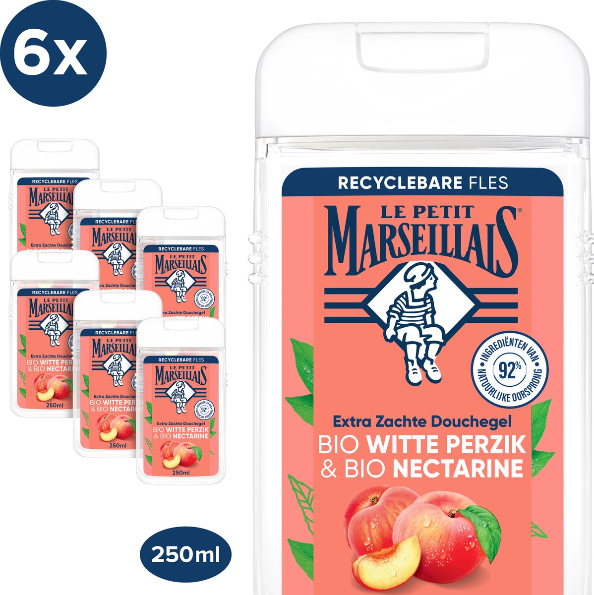 Le Petit Marseillais 4in1 douchegel met jeneverbeshout en varen, biologisch afbreekbare formule en dermatologisch getest, 6x250 ml