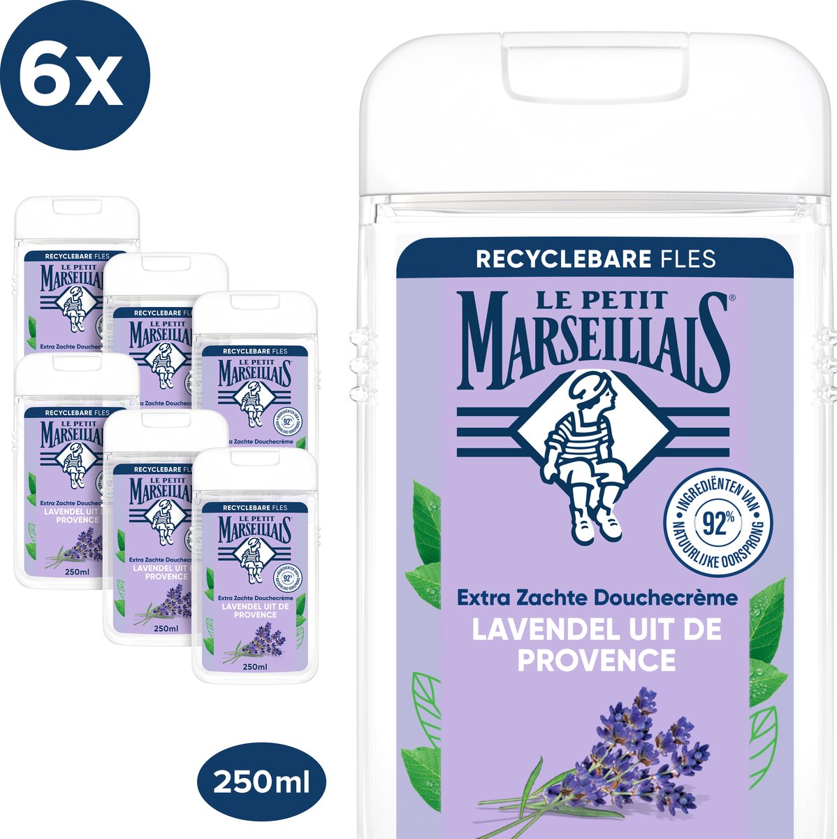 Le Petit Marseillais 4in1 douchegel met jeneverbeshout en varen, biologisch afbreekbare formule en dermatologisch getest, 6x250 ml