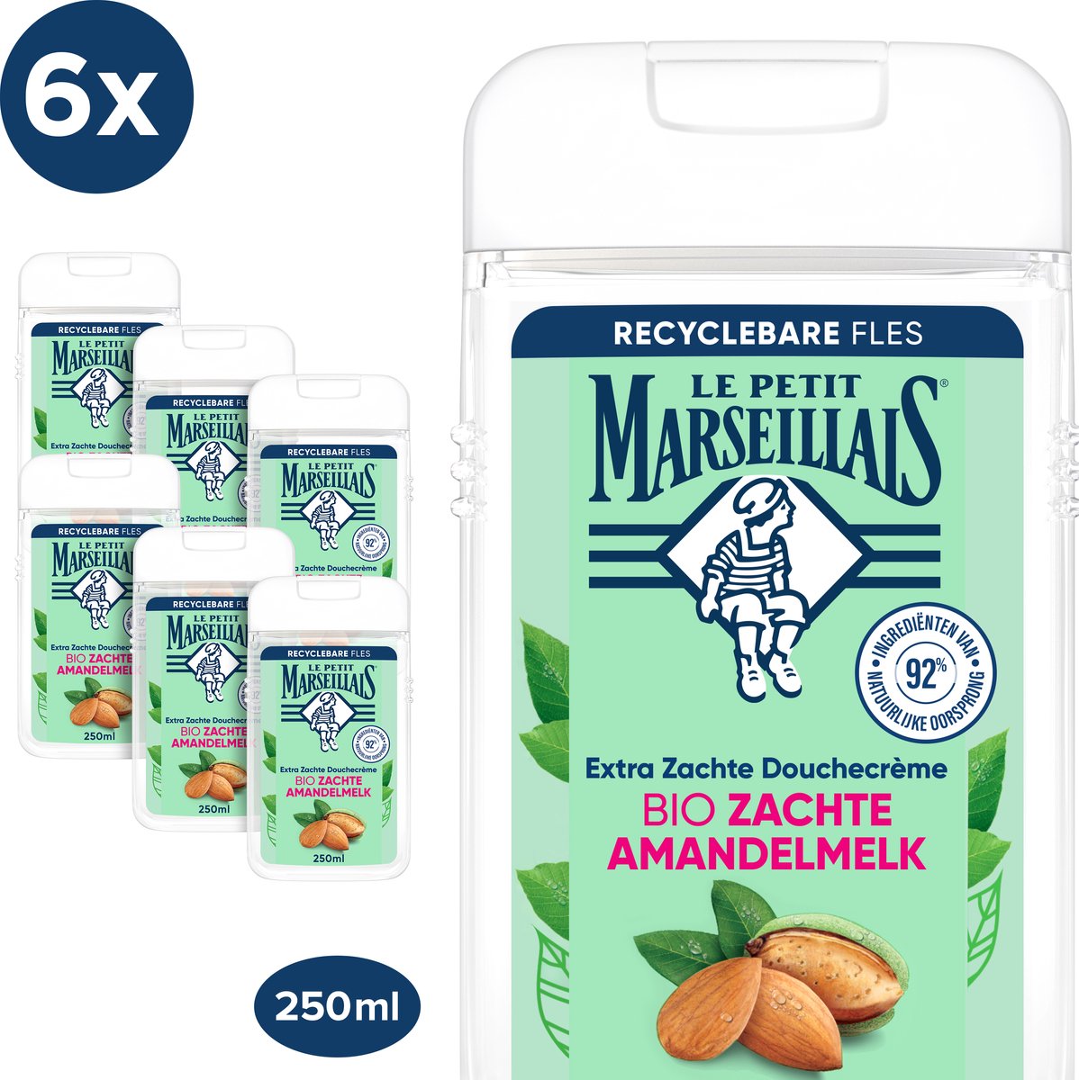 Le Petit Marseillais 4in1 douchegel met jeneverbeshout en varen, biologisch afbreekbare formule en dermatologisch getest, 6x250 ml
